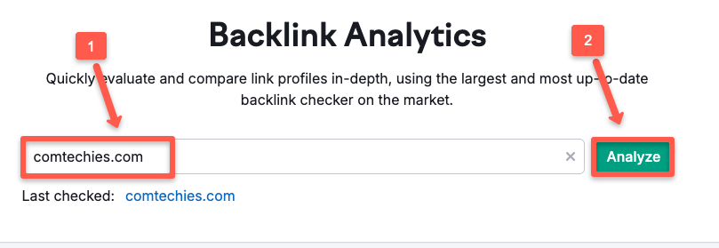 Enter the website URL in backlink analytics and click analyze button