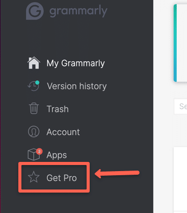 Grammarly Black friday: Select the 'get pro' option to updgrade grammarly