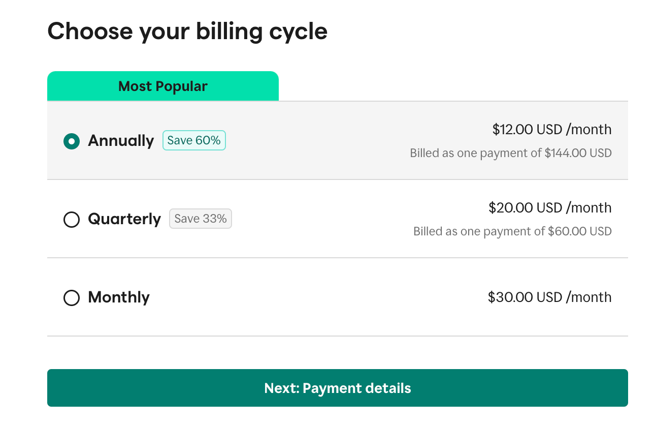 Choose annual option to claim the disocunt