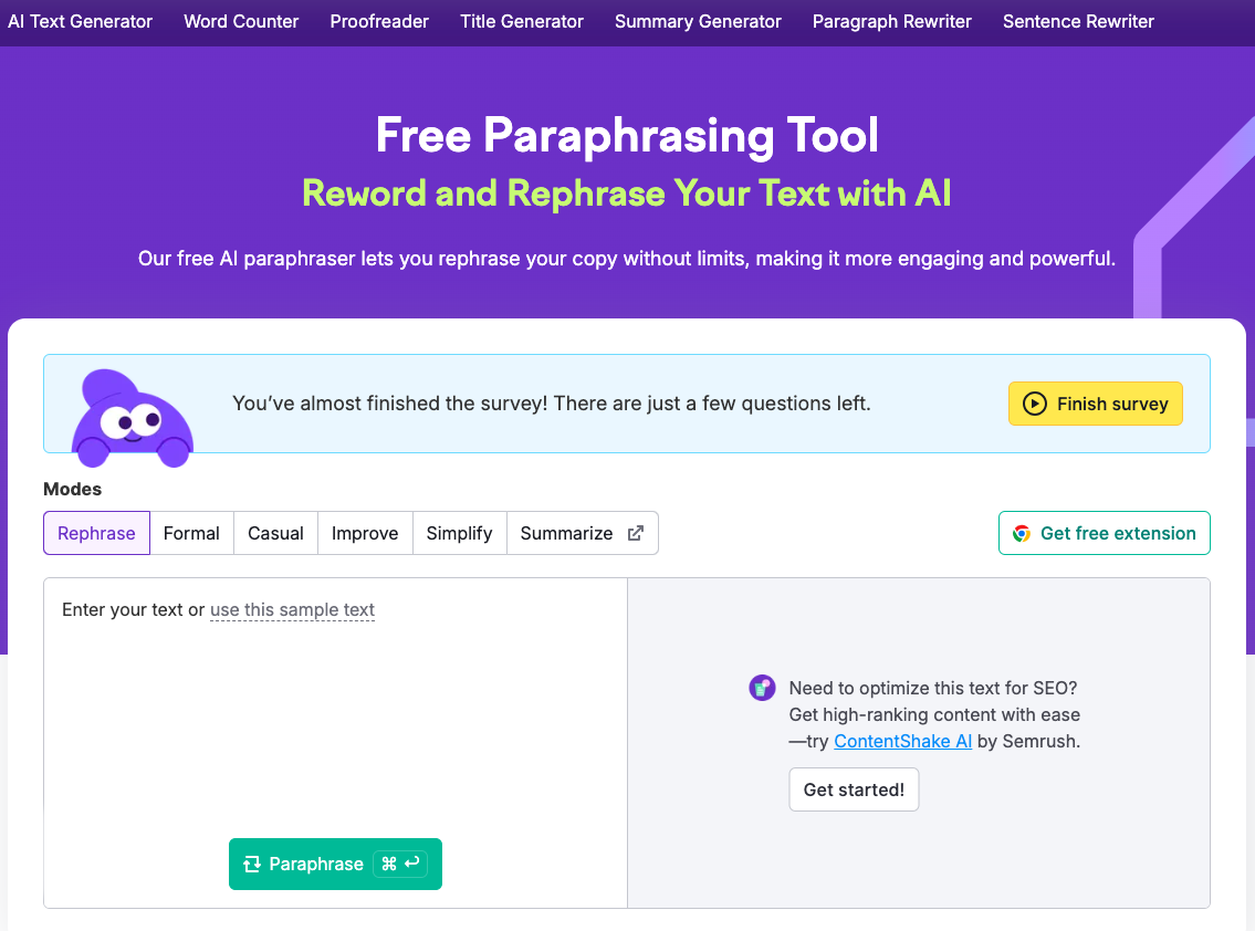 Semrush Paraphrasing Tool
