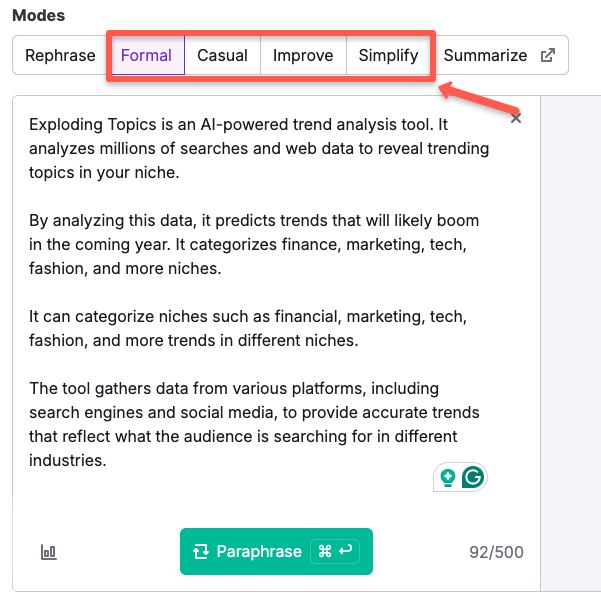 Choose the mode for paraphrase the sentence