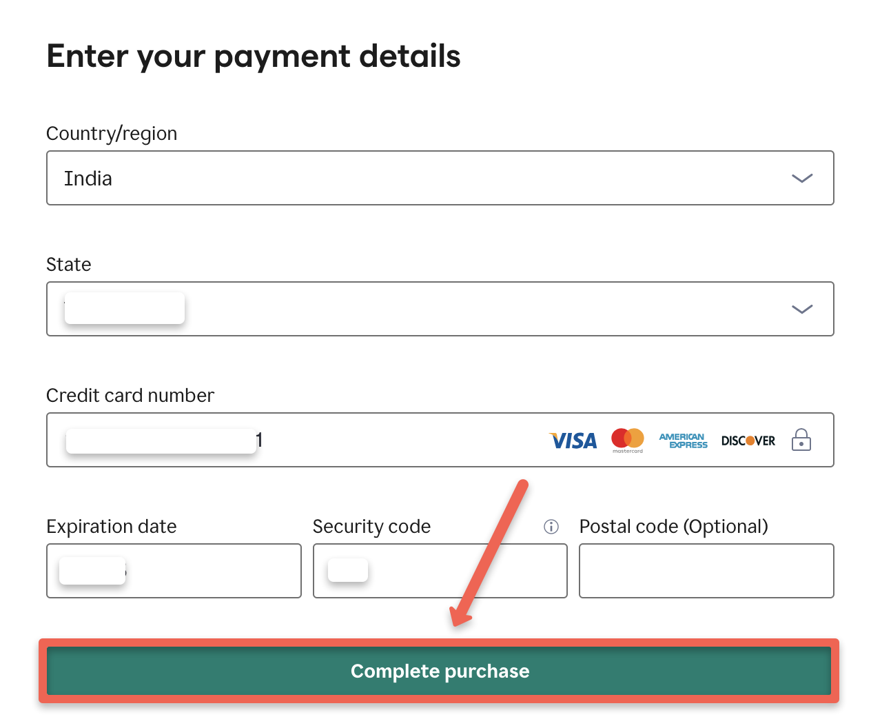Grammarly coupon: Enter your card details and click 'Complete Purchase.'