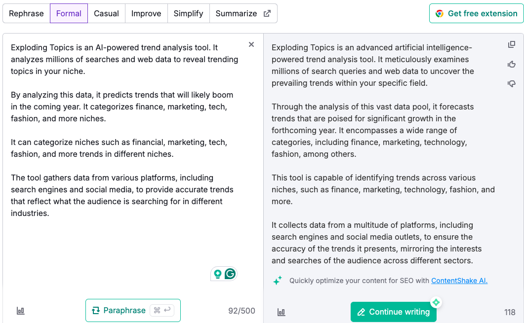 Review the original and paraphrased content for its originality. Edit manually for your personal touch as you need
