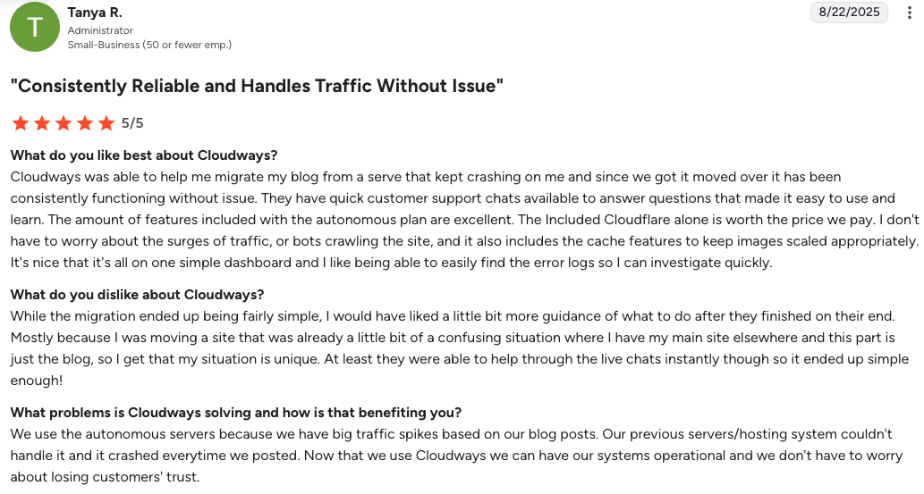 Cloudways review from users