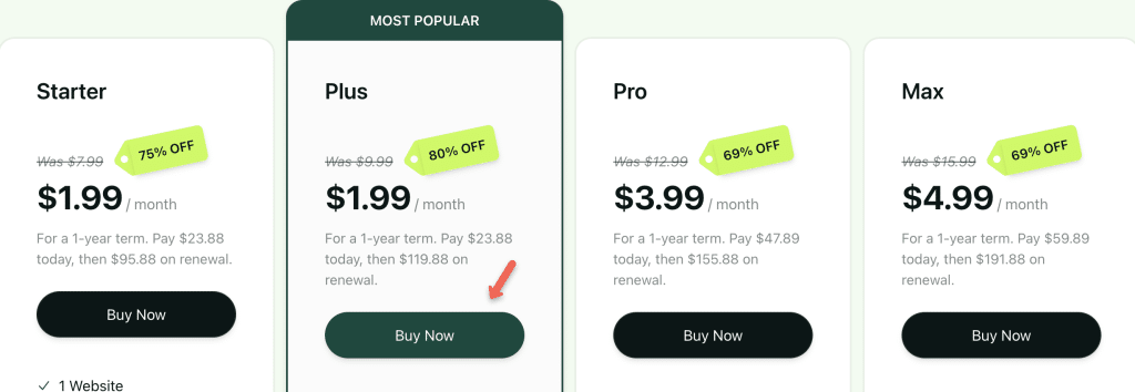 select the web hosting plans based on the user preference
