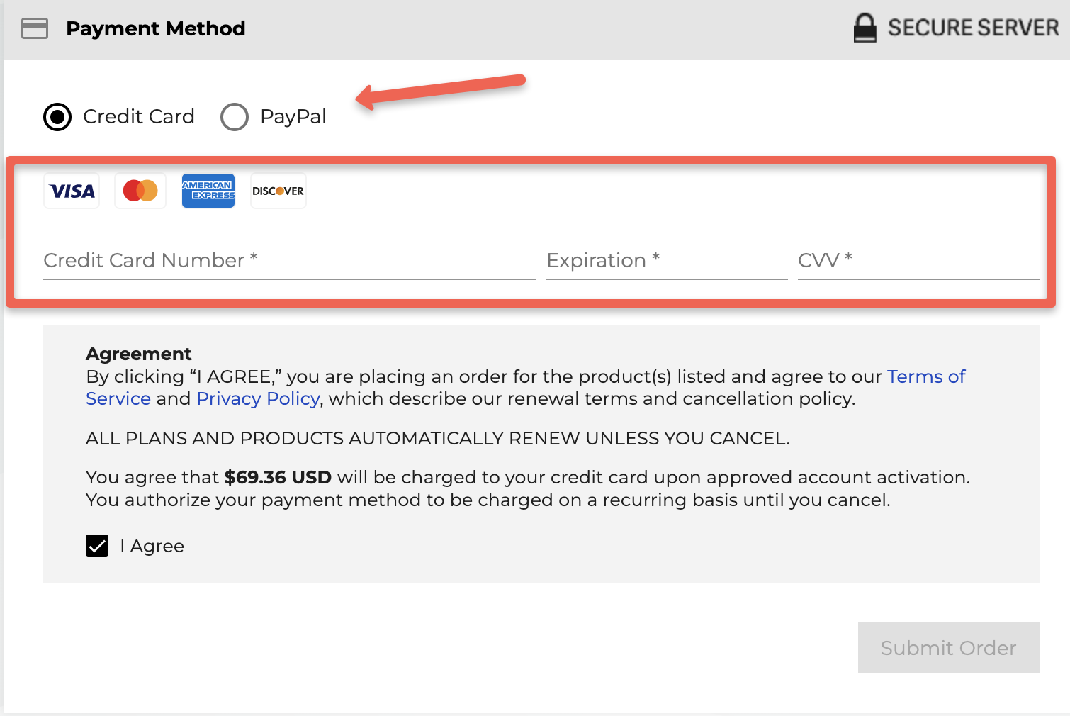 Inmotion has two methods for the payment. Credit card and paypal method