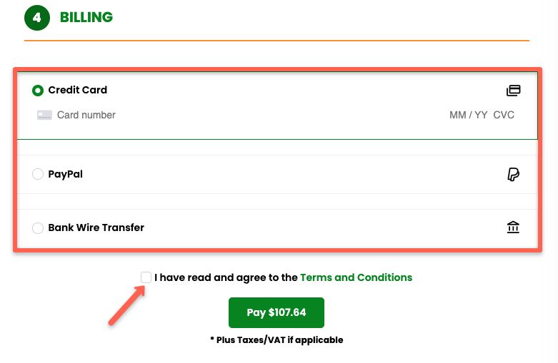 user need to enter the billing details to purchase the A2 hosting