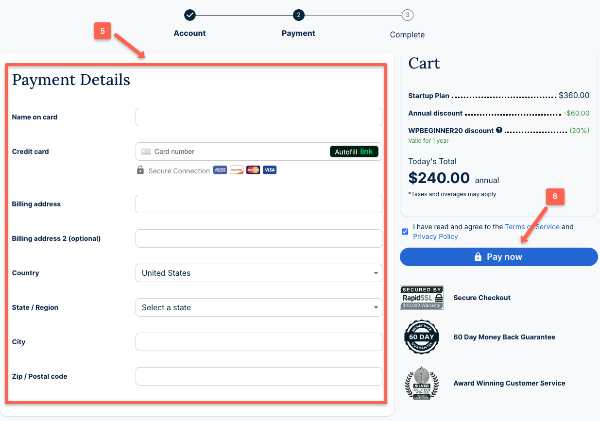 Enter your payment details and click the 'Pay Now' option.