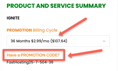 user need to select the period of hosting they are  going to purchase and can enter promo code if it is applicable.