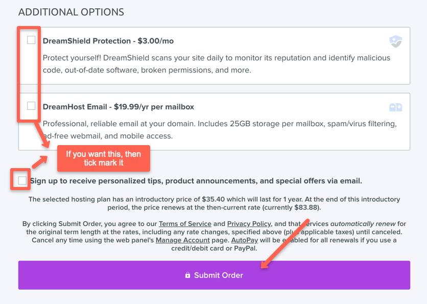 user have to check Before clicking 'Submit order', please review the content above, read it, and tick the checkbox if you wish to proceed.