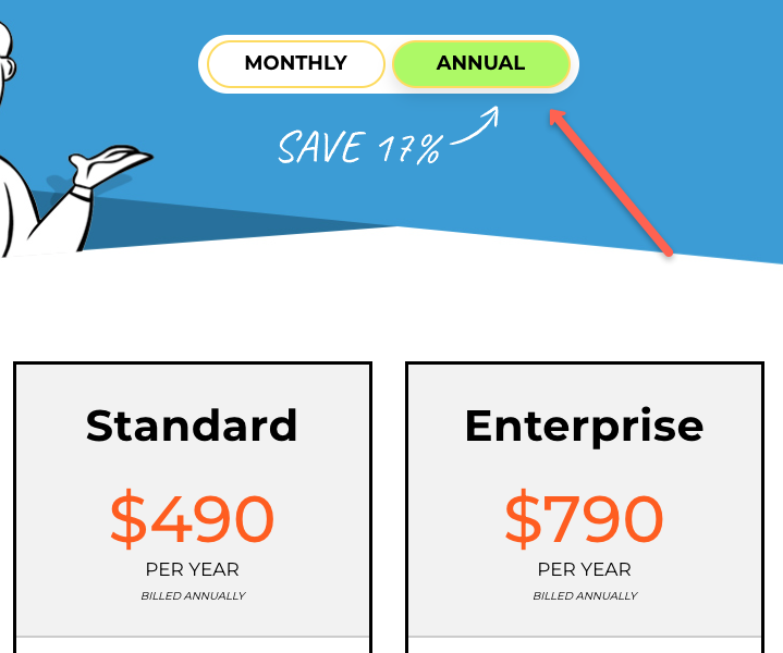 Doodly offers a 17% discount on its annual plan, which applies to both standard and enterprise plans.