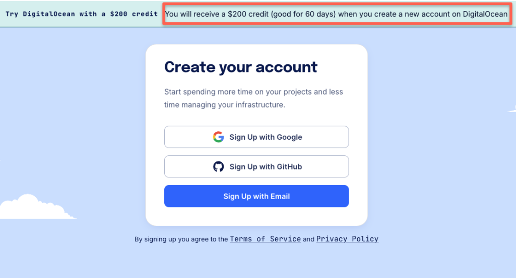 sign page and you will get $200 credit