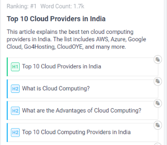 Example: Top 20 competitors showed by frase.io
