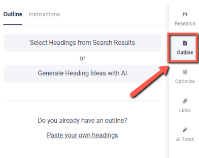Outline option in frase.io
