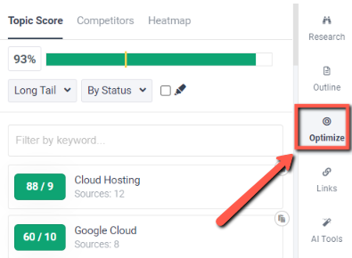 frase.io review example: frase.io optimize option image