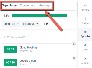 example frase,io: showing three options in the optimize section