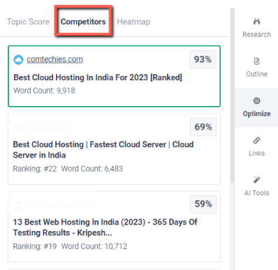 example: what is about competitor section on frase.io