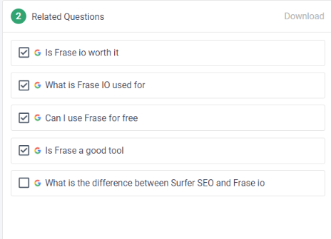 Example: Outline builder in frase,io. example of  seconed step to do in this tool