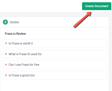 Example: Outline builder in frase,io. example of third step to do in this tool