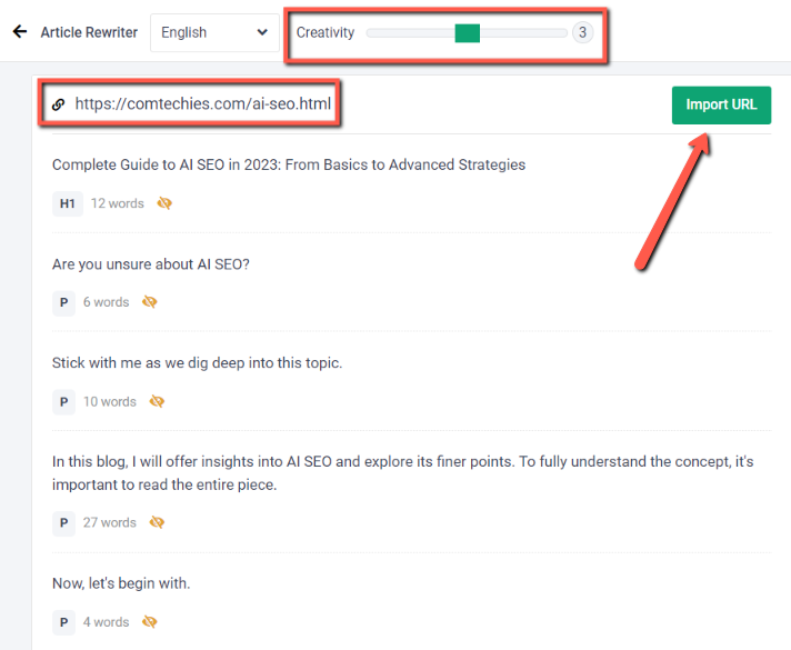 Article rewriter seo tool in frase.io