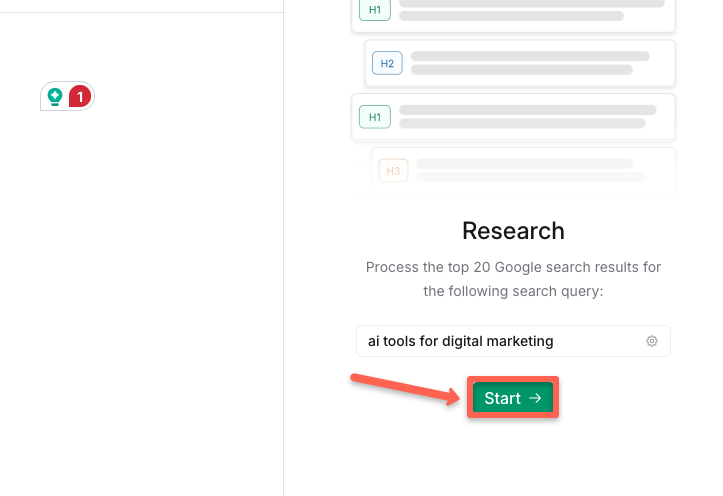 Click the start button to start the research