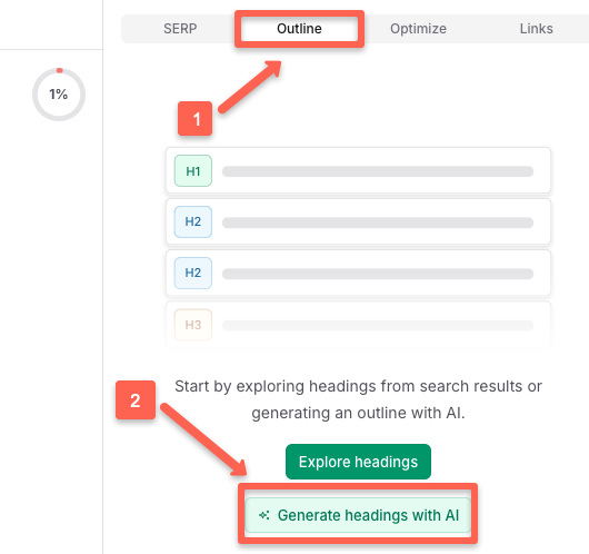 go to the outline page and click in generate headings with AI option to generate your headings automatically