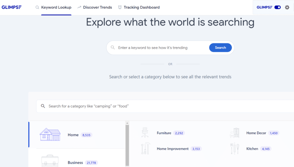 Glimpse review  example: Glimpse dashboard