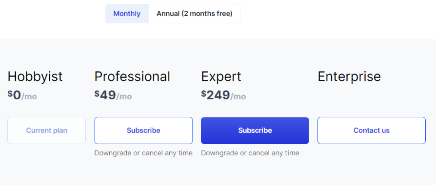 Glimpse monthly pricings and plans