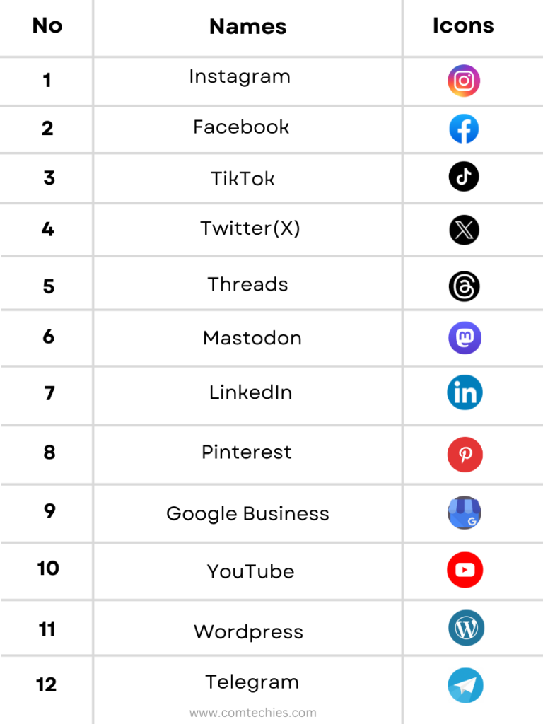 Publer review: 12 social account names and icons