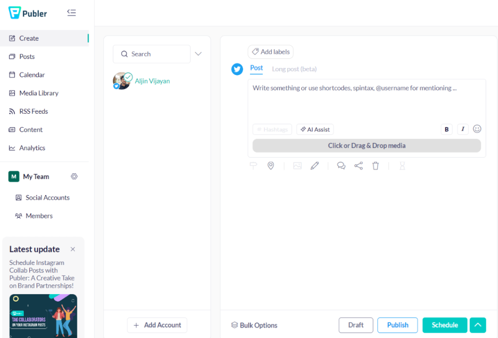 Publer review : my user dashboard of publer