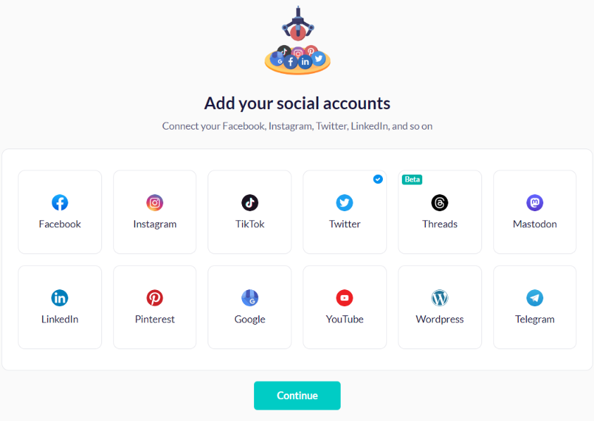 Publer example; page of social accounts