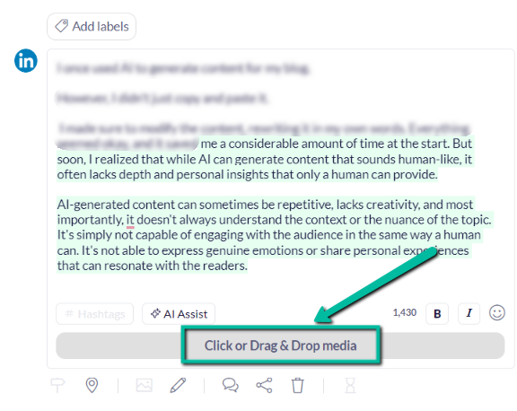 Publer example: How to click or drag and drop media in publer