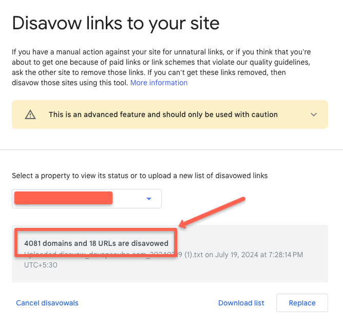 You can see in the image below that we disavow 4081 toxic domains from our client site.