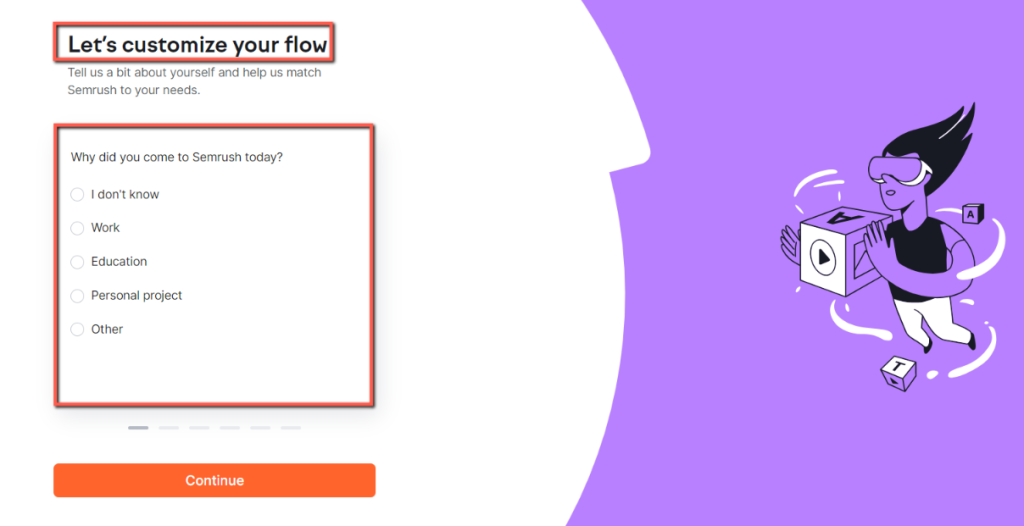 Semrush login: customize your flow page