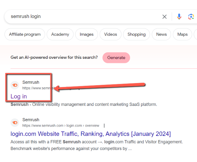 got semrush login page