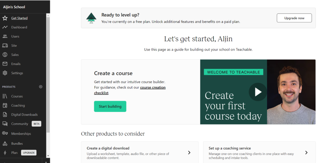 Teachable review:  atlast the dashboard of Teachable