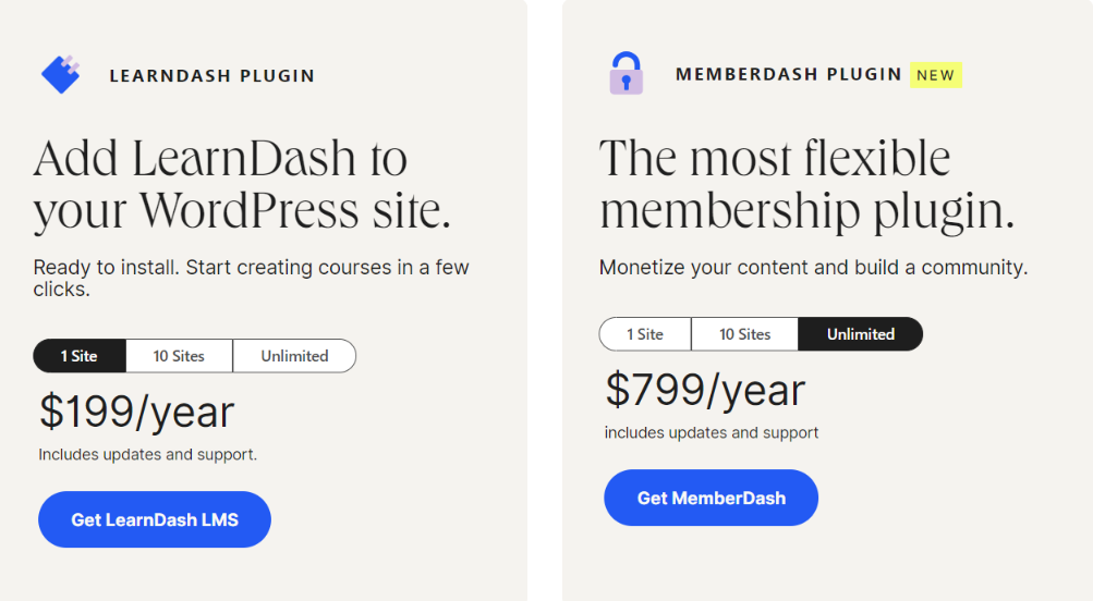 Pricing and plans of LearnDash dashboard
