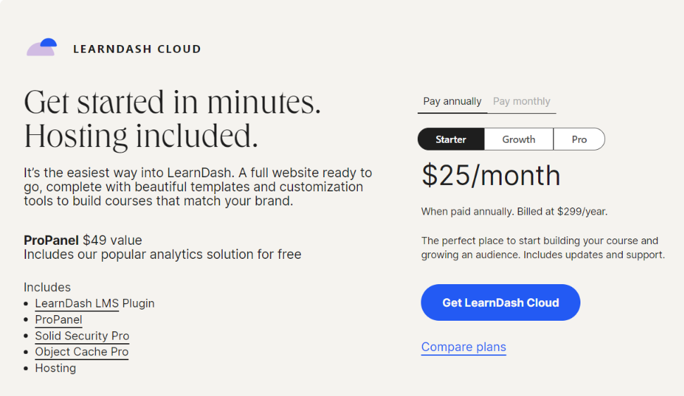 Pricing and plans of LearnDash dashboard