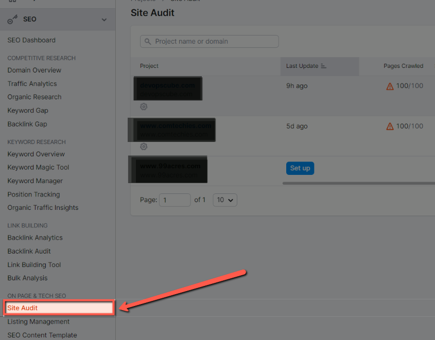 Semrush site audit