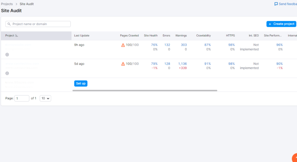 how to create a semrush site audit project
