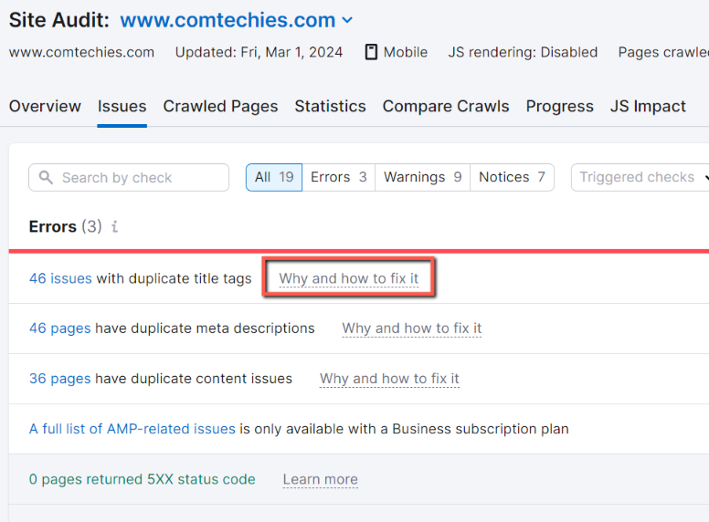 Semrush site audit: why and how to fix the issue