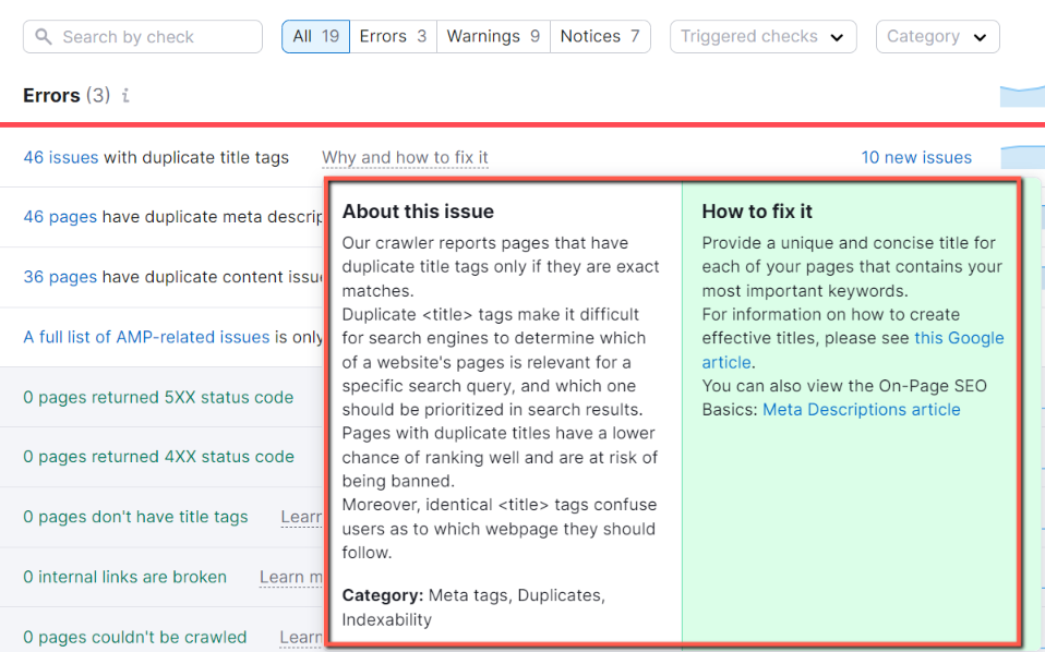 Semrush site audit: about the issue and how to fix it