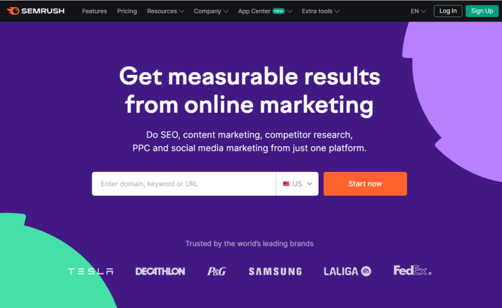 semrush Vs ahrefs: Semrush sign up page