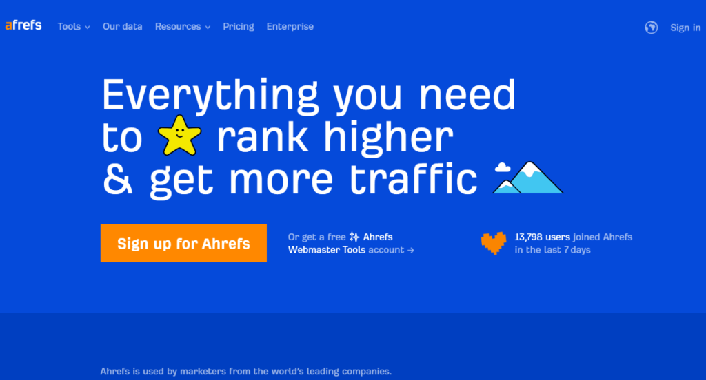 semrush Vs ahrefs: Ahrefs Sign up page