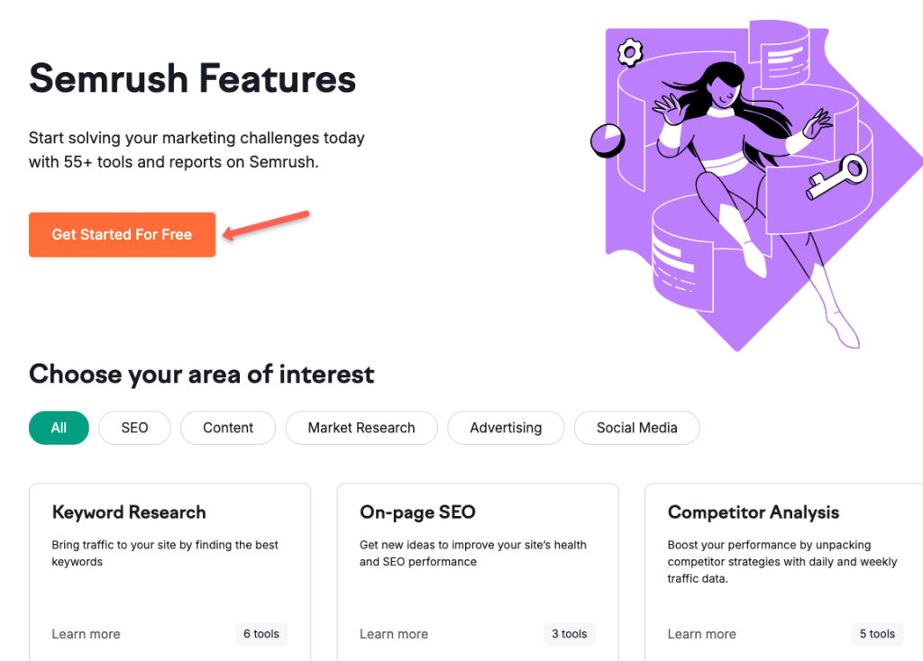 Try semrush free account with limitations
