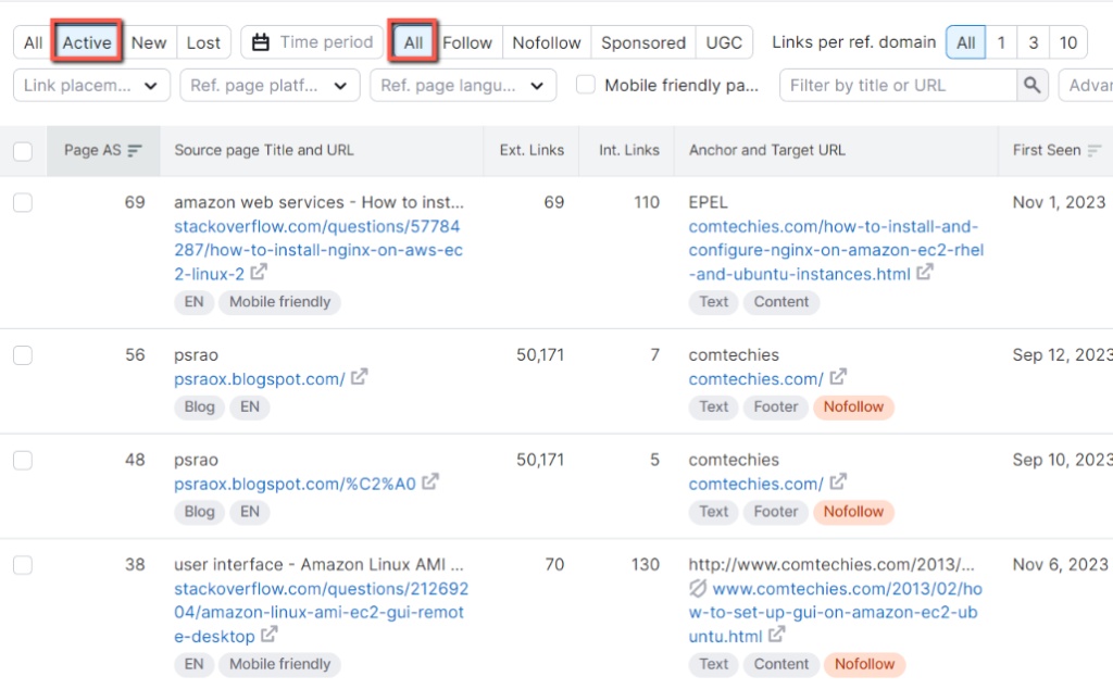 Imagine, right now you want to see the active links of your site. Use the filter shown in the below image.