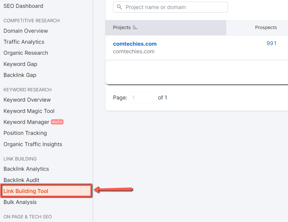 First, go to Link Building Tool, and set up a project.