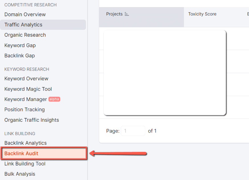 Remove toxic backlinks: Now, under the link building, click the backlink audit feature.