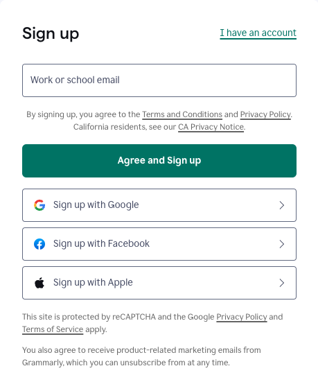 Step 3: Enter your work email or sign up with Google, Facebook, or Apple ID.