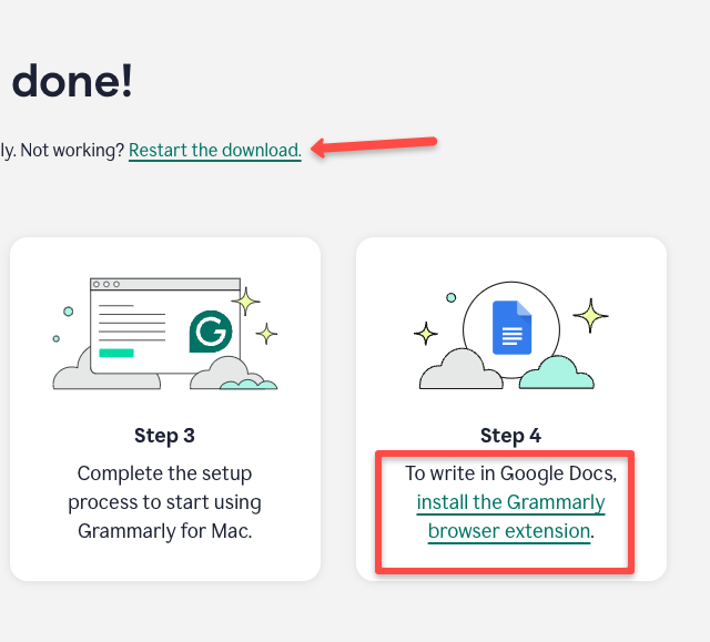 It's almost done. The Grammarly app has already been downloaded to your system.  If you want to keep the app, it's all your wish.   Now, click 'Install the Grammarly browser extension' to add it to your browser.
